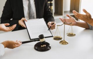Couples are arguing in a poignant mood in the divorce process while the lawyer is explaining